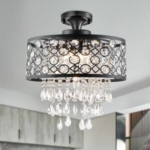 Indianapolis 17.3 in. 5-Light Black Semi Flush Mount With Crystals