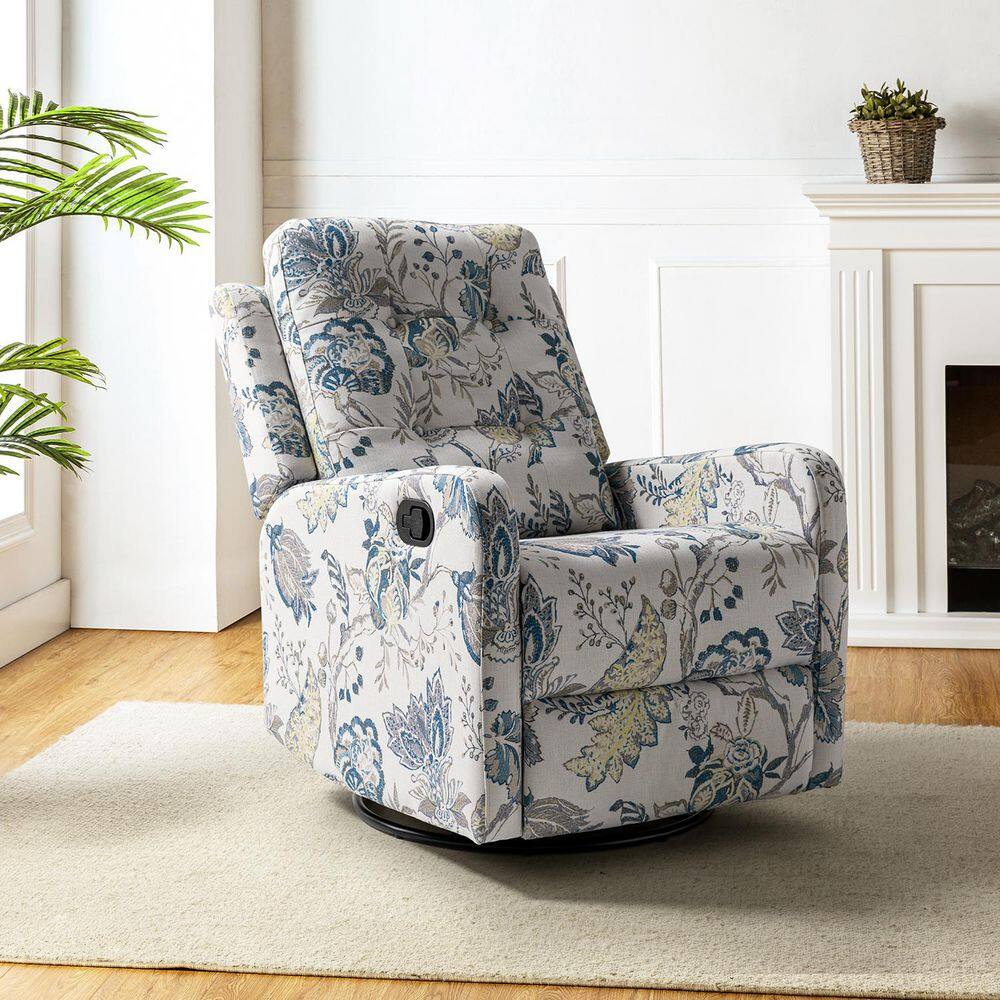 ARTFUL LIVING DESIGN Felipe Blue Polyester Swivel Rocker Recliner with ...
