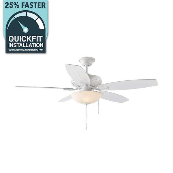 Hampton Bay North Pond 52 in. Indoor/Outdoor LED Matte White Ceiling Fan with Light Kit, Reversible Motor and Reversible Blades