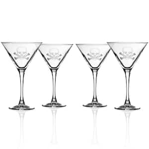 Skull and Cross Bones 10 fl. oz. Clear Martini Glasses (Set of 4)