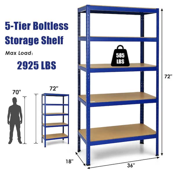 Heavy Duty 60 inch Adjustable 5-Shelf Metal Storage Rack in Navy Blue - 12 in x 30 in x 60 in