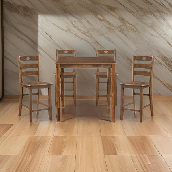 Tori 5-Piece Square Acacia Brown Wood Top Counter Height Dining Set Seats 4