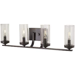 Elyton 4-Light Downtown Bronze with Gold Highlights Bath Light with Clear Seedy Glass