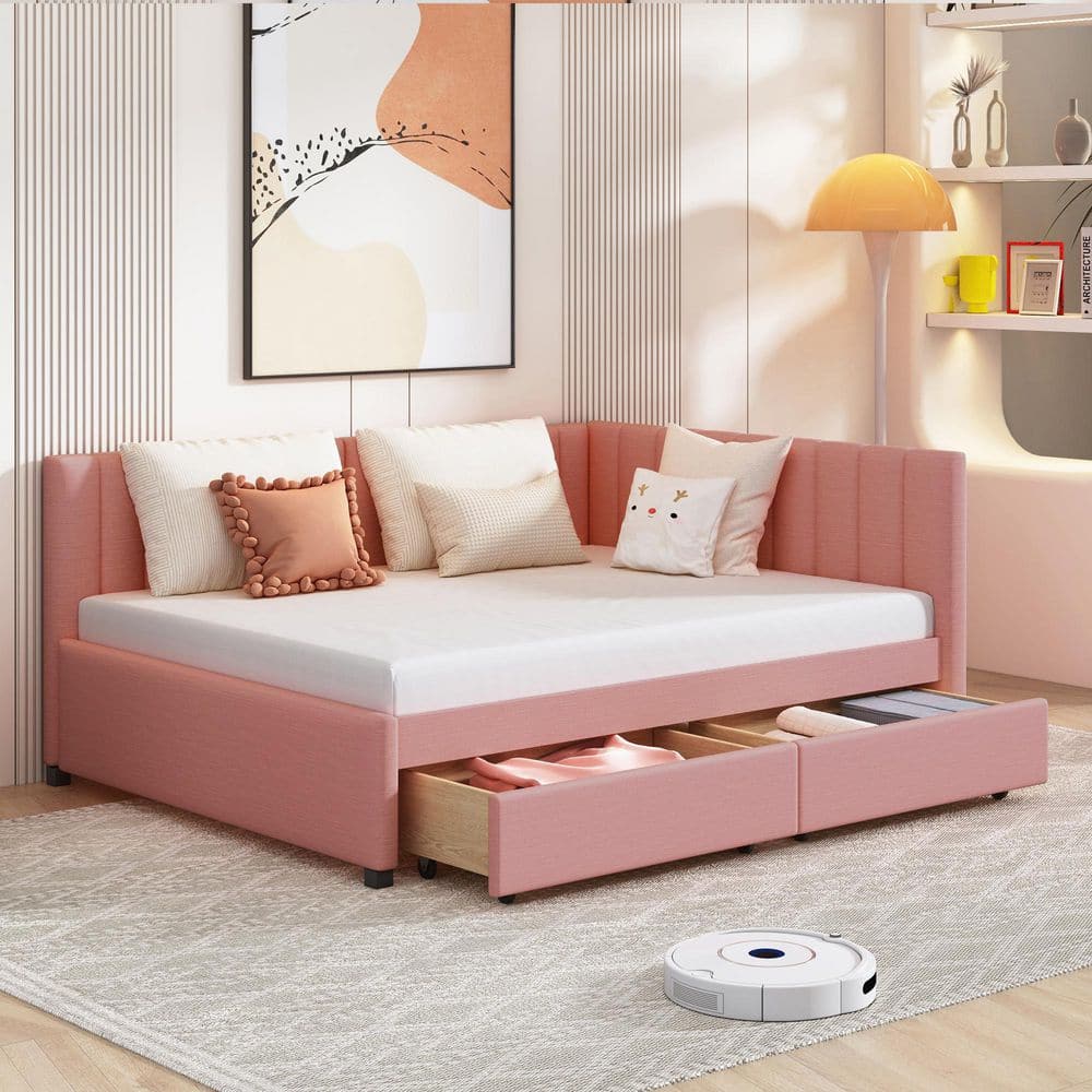 Harper & Bright Designs Pink Full Size Upholstered Wood Daybed