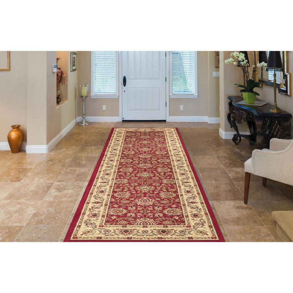 Red Traditional Synthetic Runner Rug - 2'2" x 7'3"