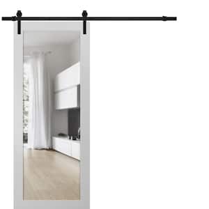 18 in. x 80 in. 1-Panel White Finished Pine Wood Sliding Door with Black Barn Hardware