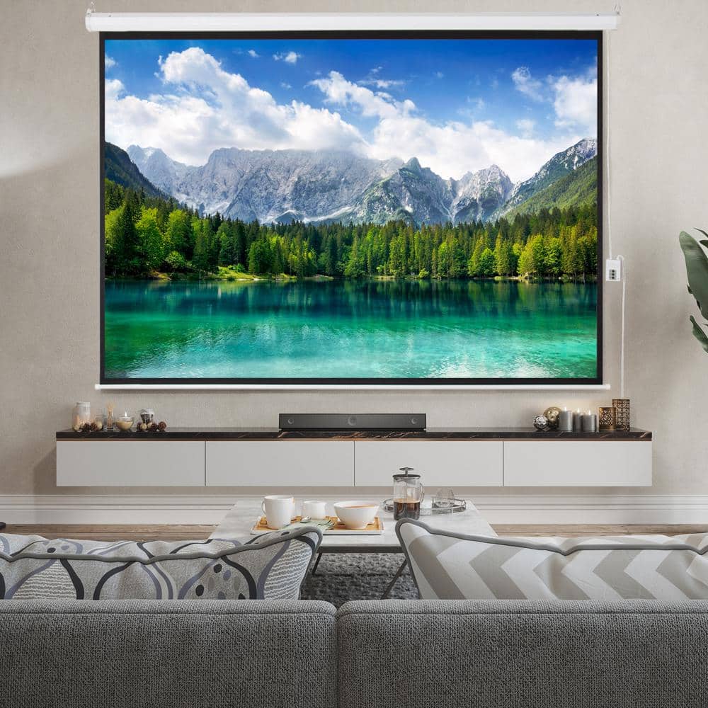 110" Matte White Motorized Projector Screen with Remote Control