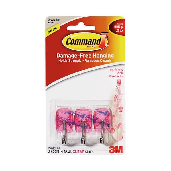 Command Small Perfectly Pink Wire Hook with Clear Strip (7-Piece Per Pack)