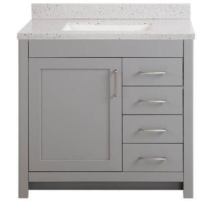 Westcourt 37 in. W x 22 in. D Bath Vanity in Sterling Gray with Solid Surface Vanity Top in Silver Ash with White Sink