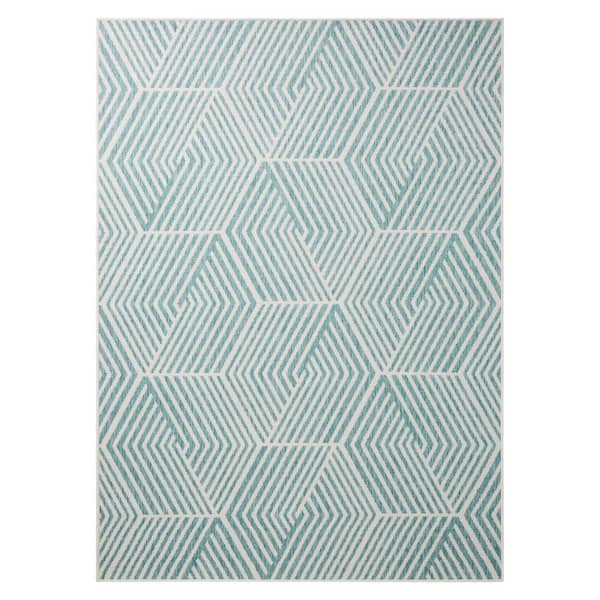 NICOLE MILLER NEW YORK Patio Country Blue/Cream 5 ft. x 7 ft. Ombre Geo Polypropylene Indoor/Outdoor Area Rug