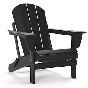 Black HDPE Outdoor Folding Adirondack Chair, All-Weather Proof