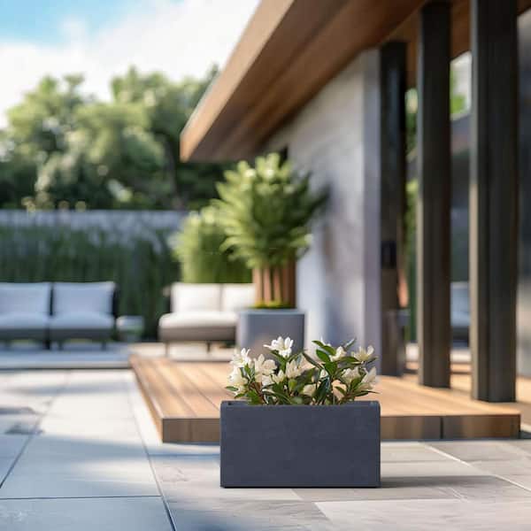 Sapcrete Modern 12in. High Large Tall Elongated Square Granite Gray Outdoor Cement Planter Plant Pots