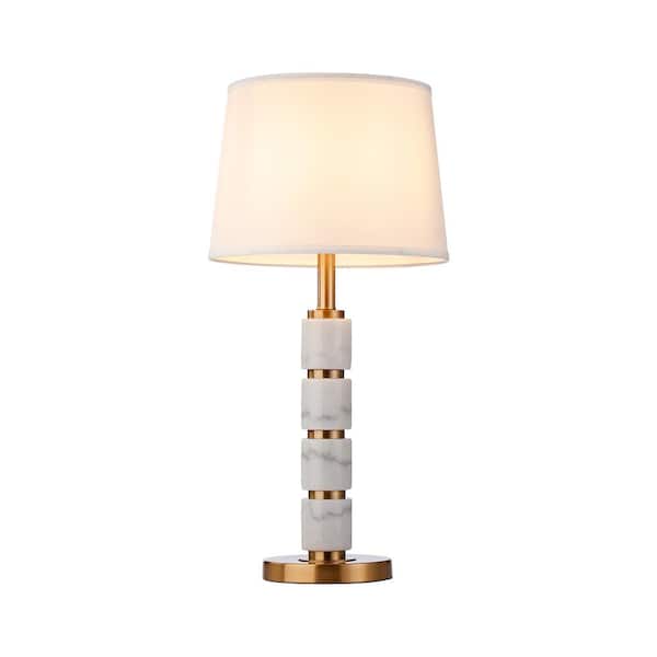 Unbranded Shamira 24 in. Gold Metal Elegant Alabaster Stone Accent Table Lamp for Bedroom with Fabric Shade