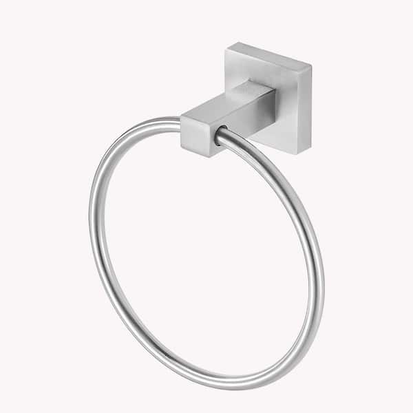 Wall Mounted Towel Ring Bath Round Towel Hanger for Bathroom Square Base Hand Towel Holder in Brushed Nickel
