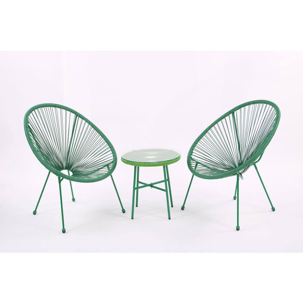 3-Piece Green Wicker Patio Conversation Set with Side Table, Acapulco Chair Set, Rope Furniture for Garden, Poolside price history on PriceWatchPro