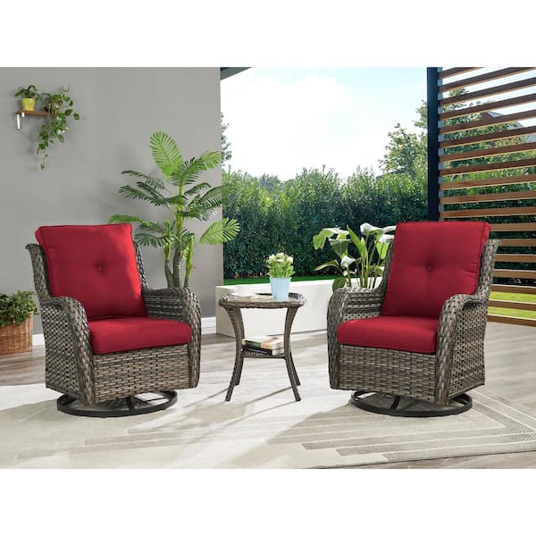 Gymojoy Carolina Gray Piece Wicker Patio Conversation Set With CushionGuard Red Cushions