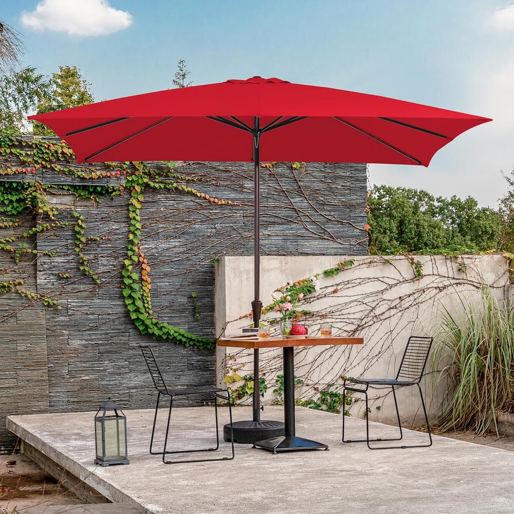 JEAREY 8 ft. x 10 ft. Steel Rectangular Market Umbrella in Red
