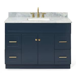 Hamlet 49 in. W x 22 in. D x 35.25 in. H Freestanding Bath Vanity in Midnight Blue with White Marble Top