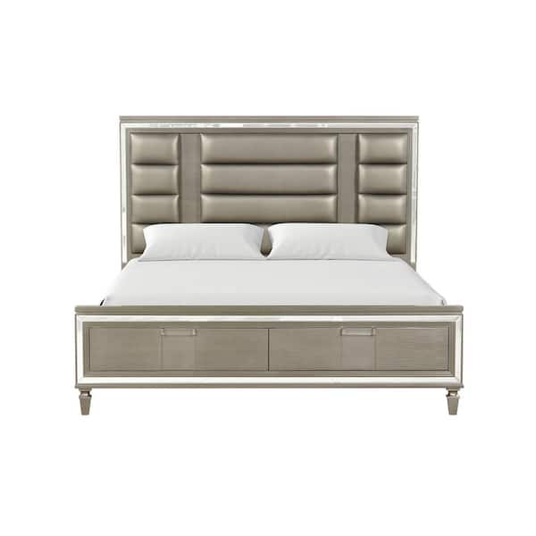 AndMakers Genoa Gunmetal Gray Wood Frame Queen Panel Bed