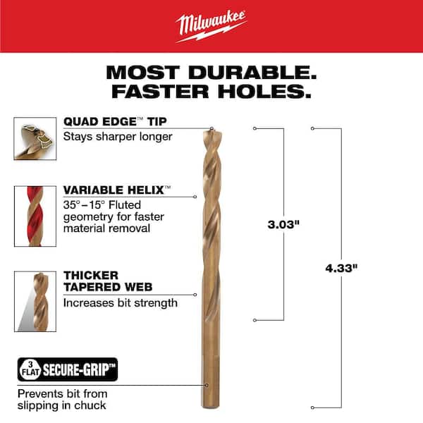 Milwaukee 19/64 in. Cobalt Red Helix Drill Bit 48-89-2316 - The