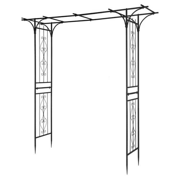 85 in. x 81.1 in. Metal Flat Top Courtyard Arch Garden Arbor Trellis with Rustproof for Garden Entrance in Black
