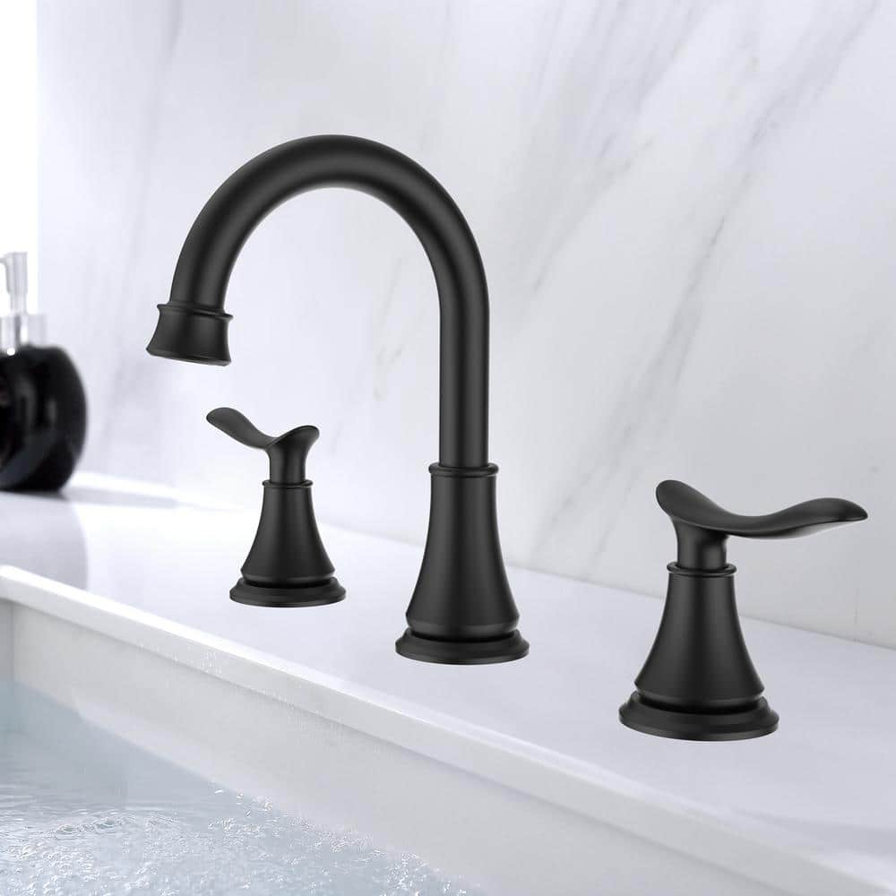 Staykiwi 8 in. Widespread Double Handle Bathroom Faucet in Matte Black ...