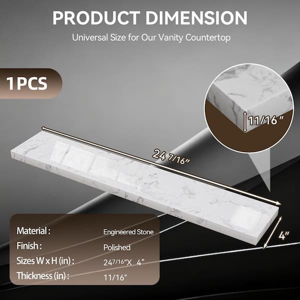 24 in. W x 4 in. H Engineered Stone Vanity Backsplash in Carrara White for Vanity Sink Top,Window Sill,Door Transitions