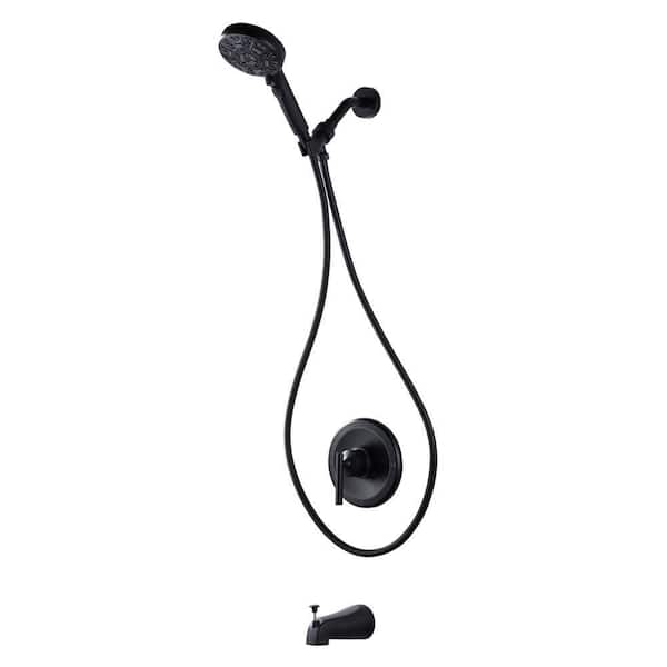 Single Handle 7-Spray Shower Faucet 1.8 GPM with Shower Adjustable Head and Tub Spout in. Matte Black (Valve Included)