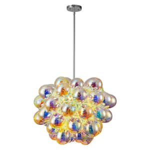 Eton 6-Light 21.6 in. Modern Glam Chrome Cluster Sputnik Iridescent Glass Globe Bubble Chandelier for Living Room