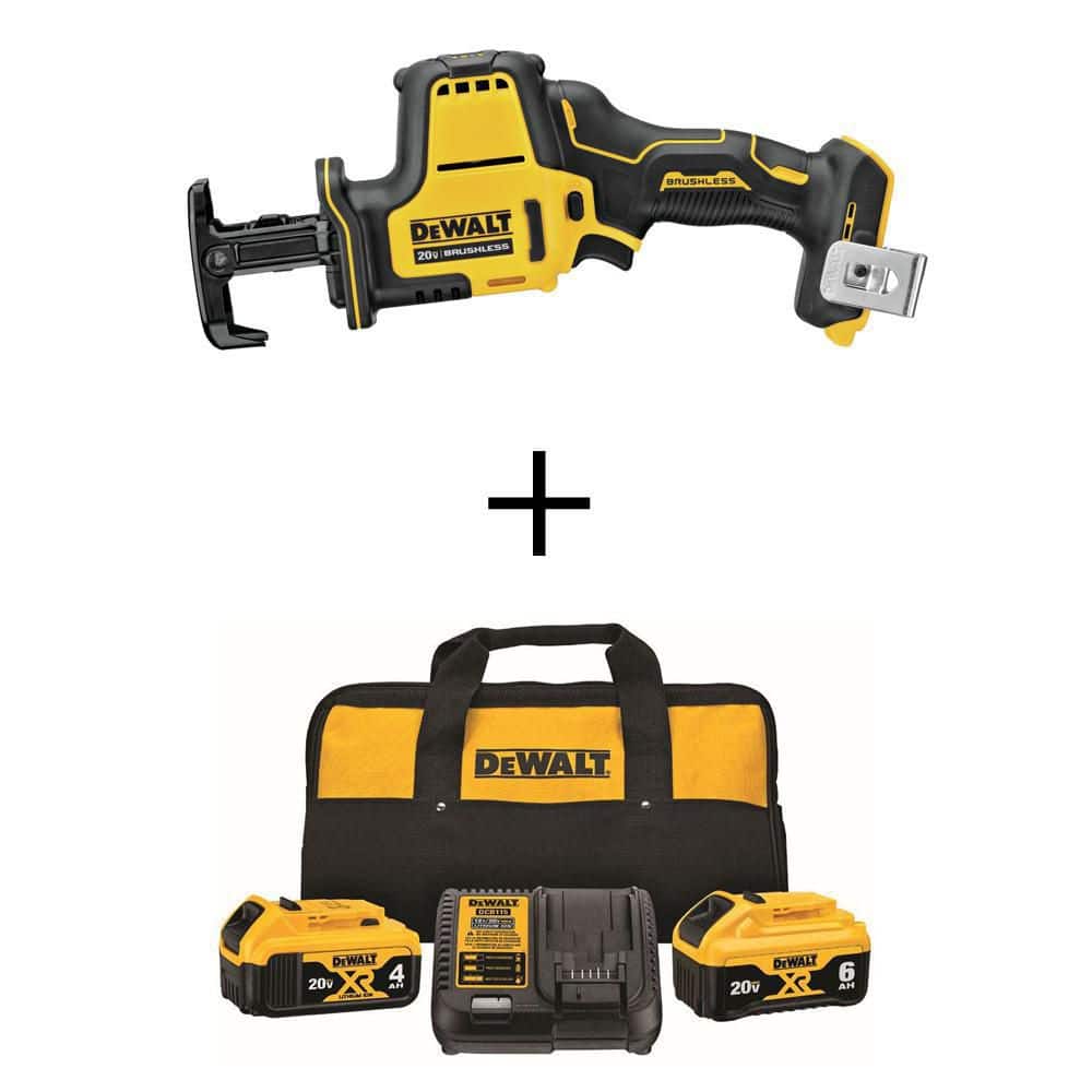 DEWALT ATOMIC 20V MAX Cordless Brushless Compact Reciprocating Saw, (1) 20V  6.0Ah and (1) 20V 4.0Ah Batteries, and Charger DCB246CKW369 The Home Depot
