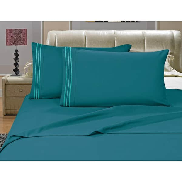 Elegant Comfort 4-Piece Turquoise Solid Microfiber King Sheet Set