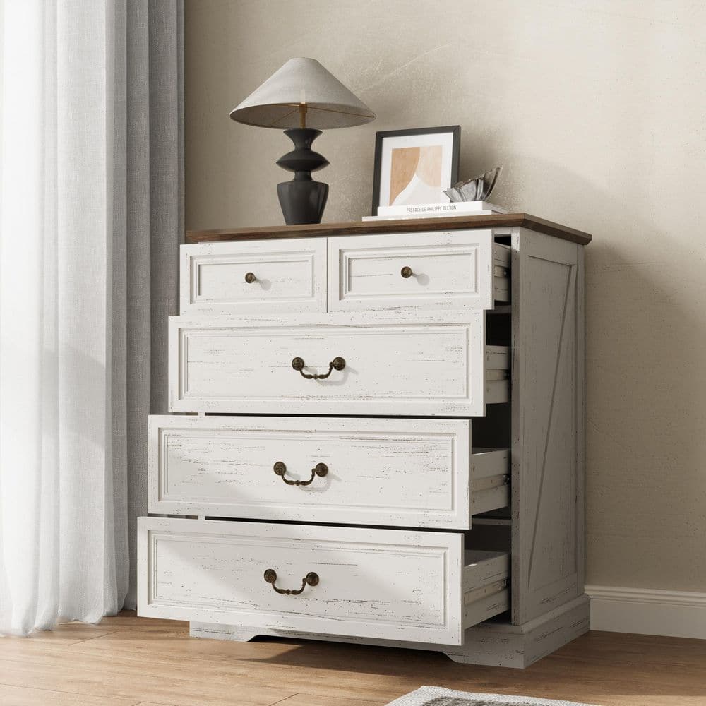 FUFU&GAGA White 5 Drawer 31.7 in. W Dresser without Mirror, Chest