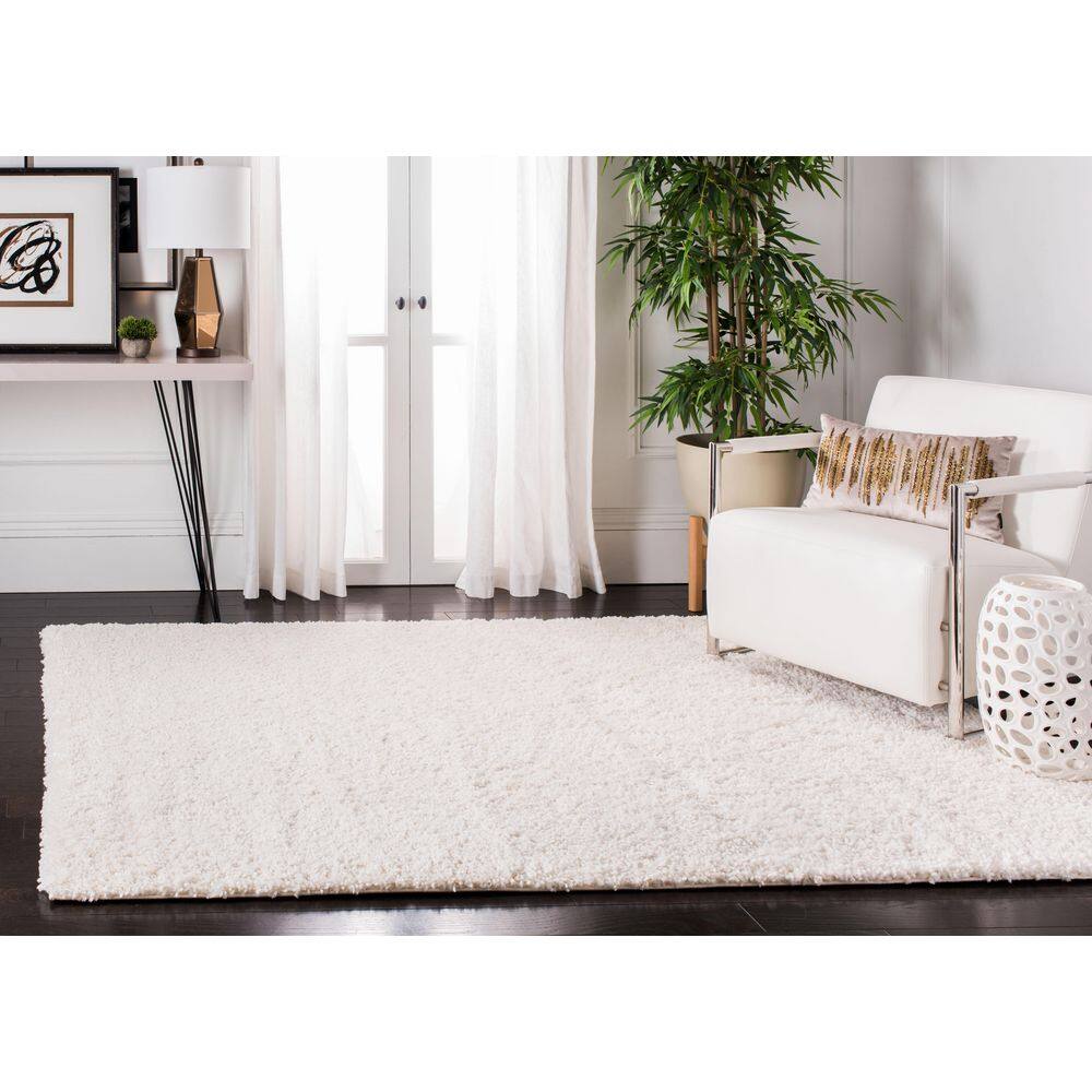 Ivory Square Synthetic Shag Rug, 4' x 4', Easy Care & Stain-Resistant