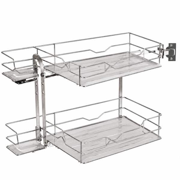 2-Tier Pull-Out Cabinet Spice Rack Organizer with Independent Sliding Shelves, Chrome Finish, 9.25 in. W