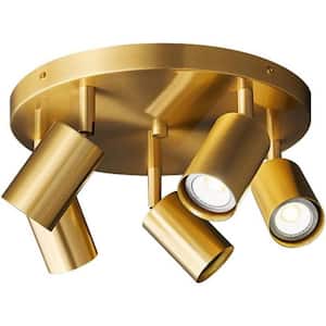 Gold Integrated LED Flexible Track Light Ceiling Light with 5 Round Back Head & Flush Mount Ceiling Spotlight