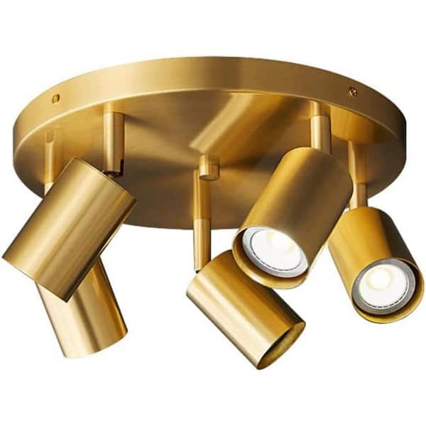 Gold Integrated LED Flexible Track Light Ceiling Light with 5 Round Back Head and Flush Mount Ceiling Spotlight