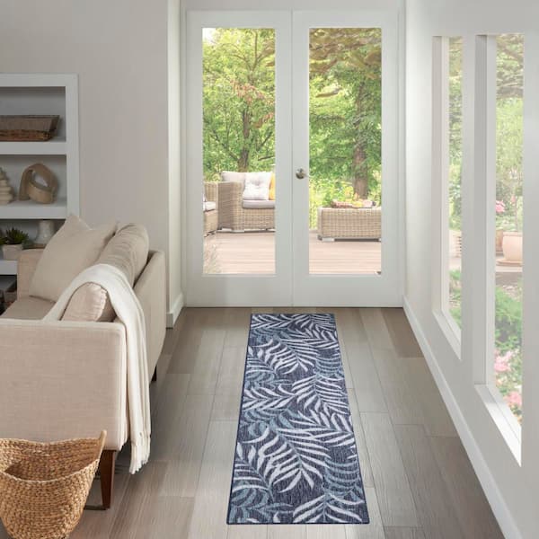 Garden Oasis Navy 2 ft. x 8 ft. Nature-inspired Contemporary Runner Area Rug