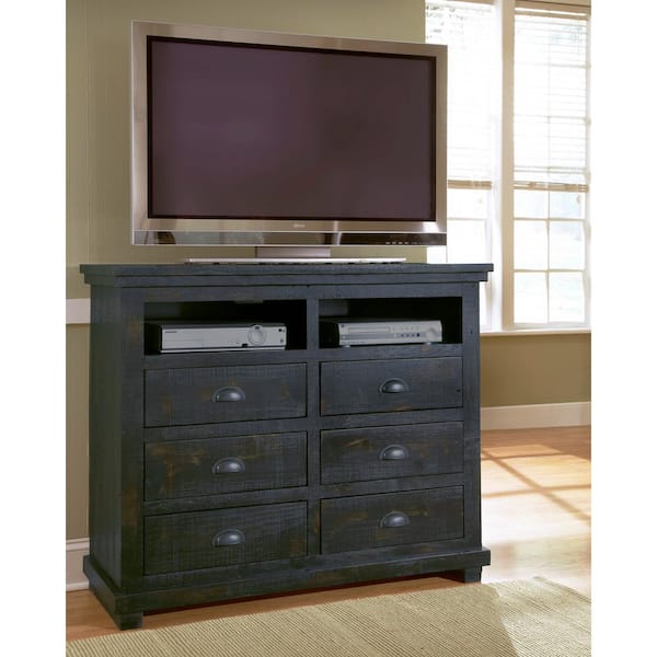 Progressive Furniture Willow 6-Drawer Distressed Black Media Chest of Drawers
