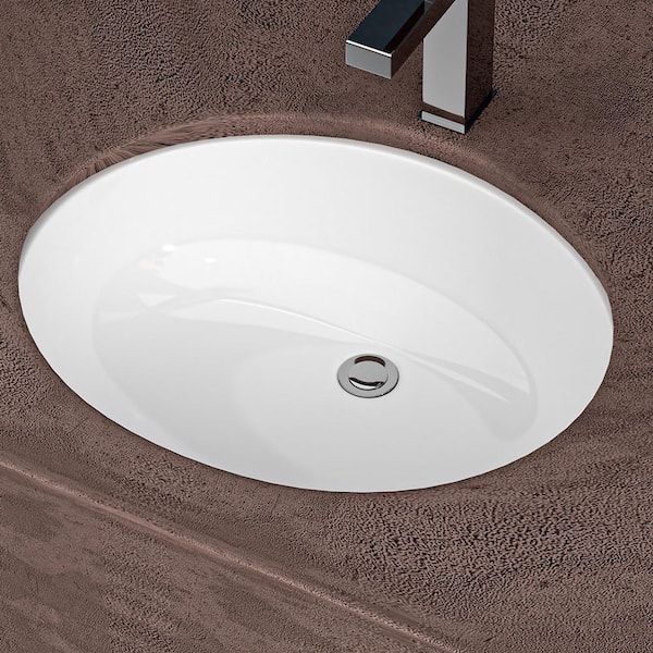 16.5 in. x 13.4 in. Undermount Oval Bathroom Sink with Overflow in White Ceramic
