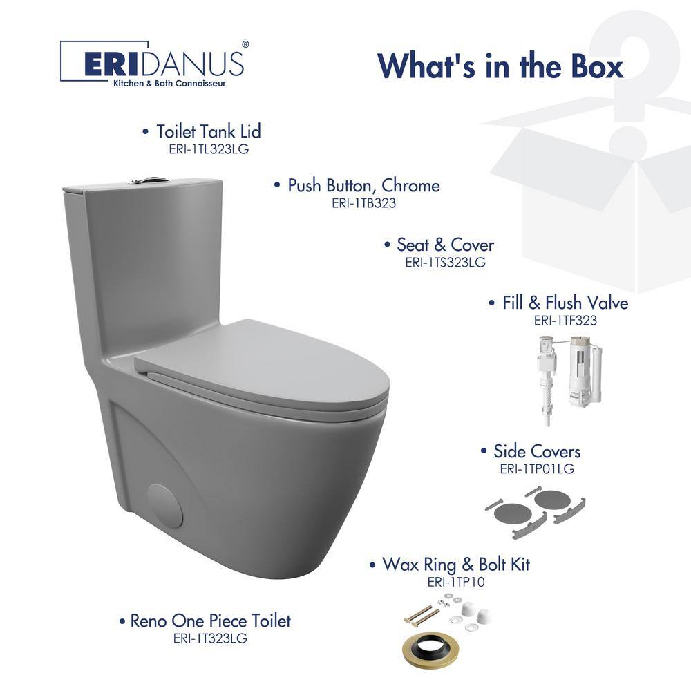 Reno Glacier Gray Elongated Dual Flush One-Piece Toilet