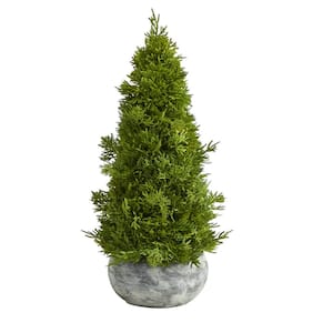 18 in. Cypress Cone Artificial Tree in Decorative Planter