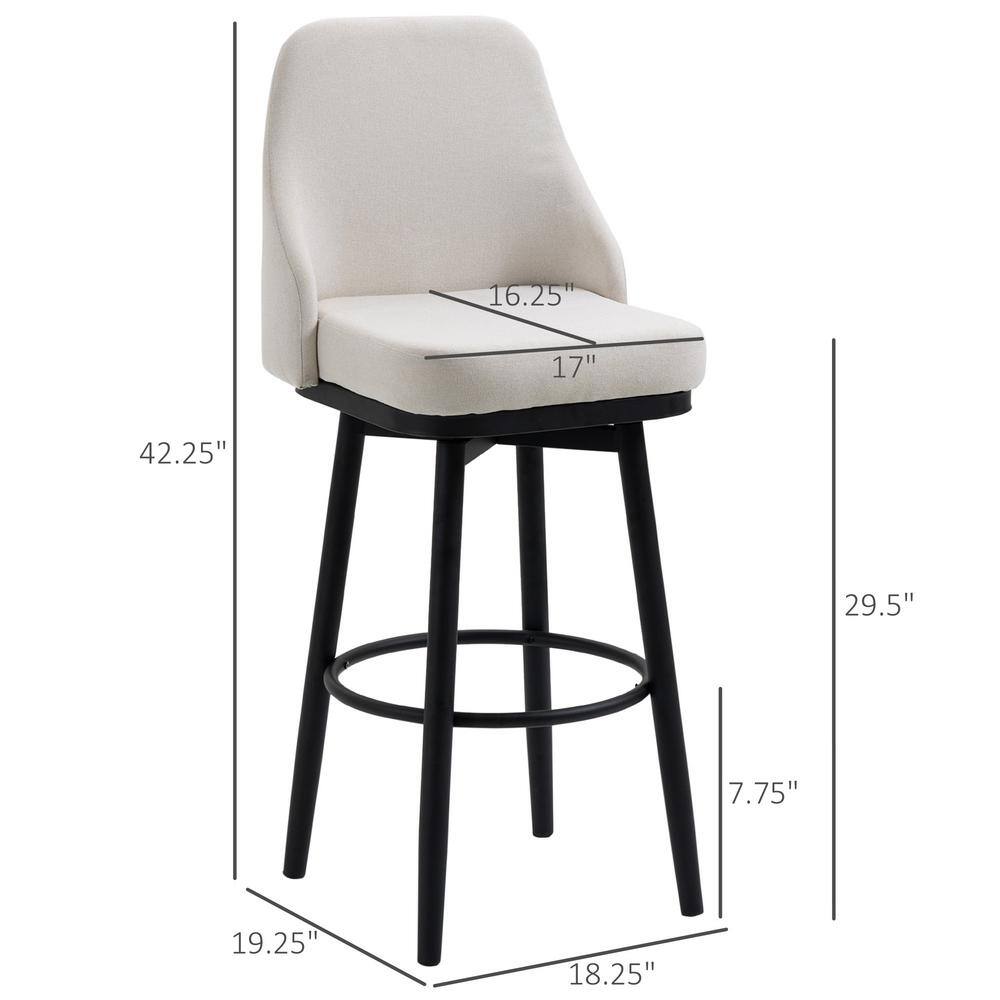 Cream White Swivel Barstools with Steel Legs and Footrest - Set of 2