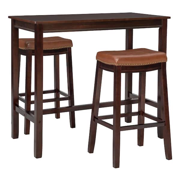 Linon Home Decor Concord 3-Piece Rectangle Bar Height Brown and Cognac Wood Top Dining Room Set Seats 2