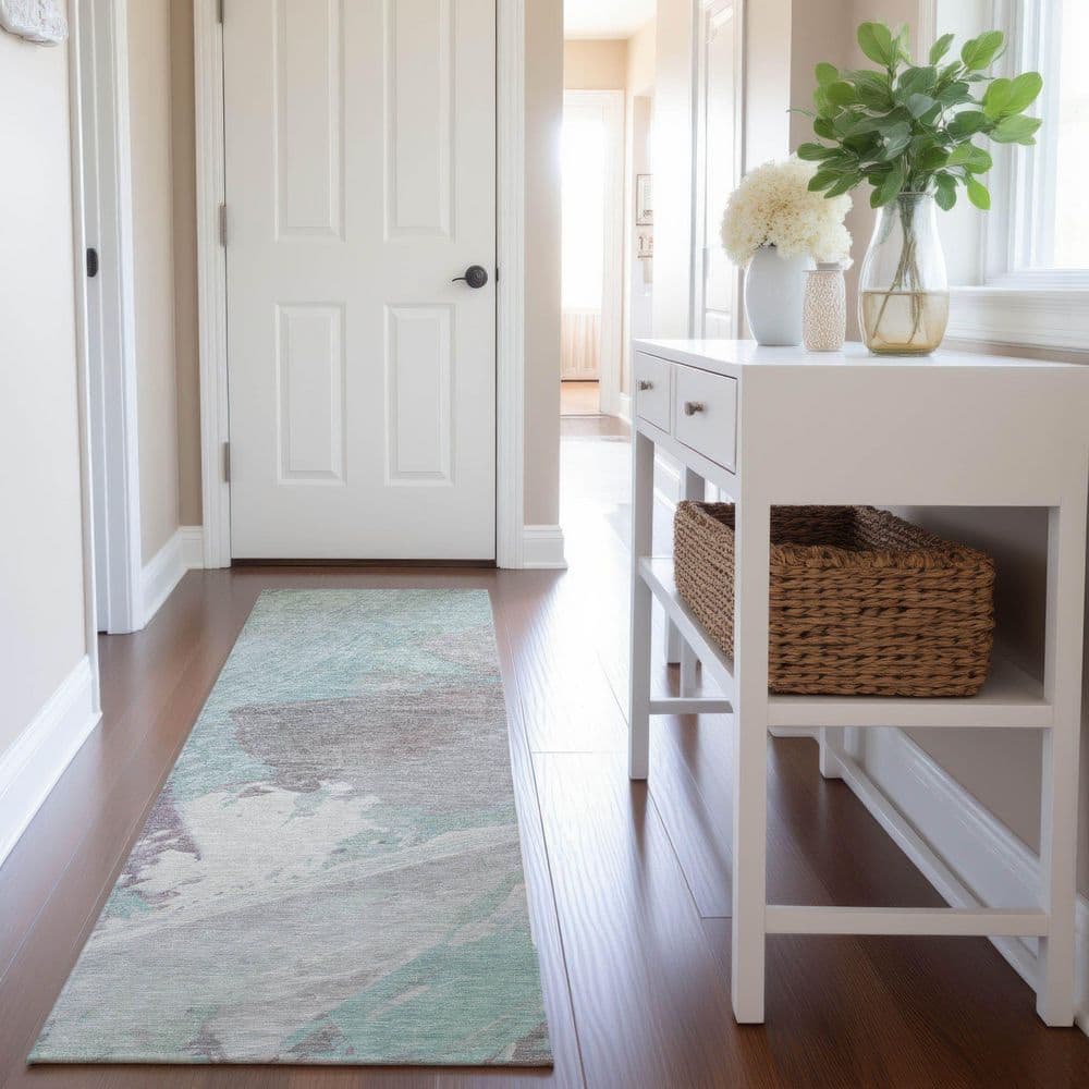 Mayfield Premium Machine Washable Abstract AMF1511 Seafoam 2 ft. 3 in. x 7 ft. 6 in. Runner Rug price history on PriceWatchPro