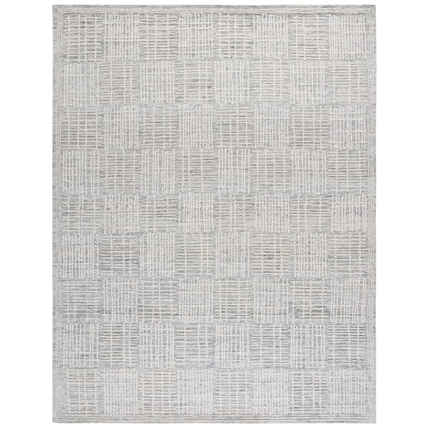 Abstract 9 ft. x 12 ft. Gray/Ivory Checkered Unitone Area Rug