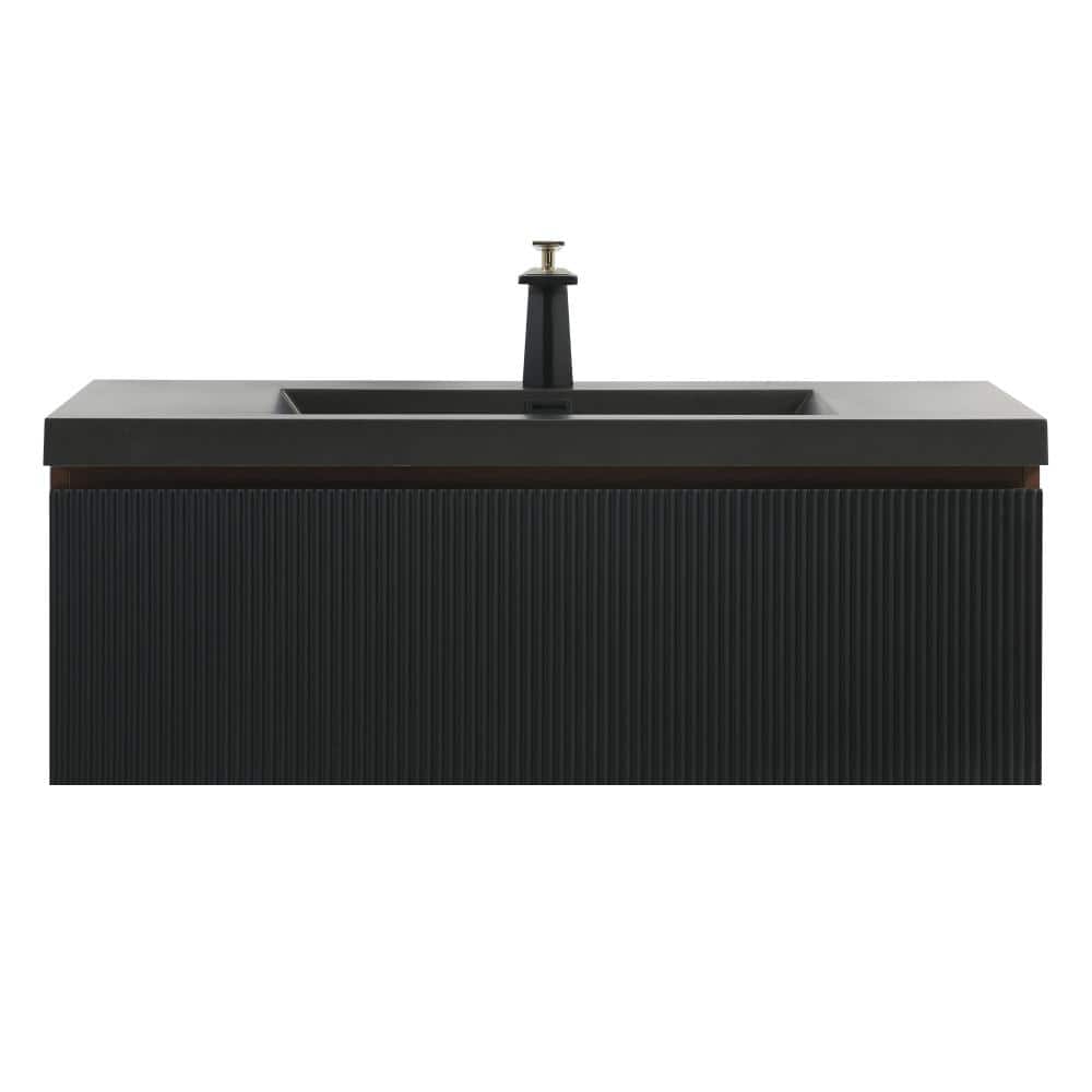 42 in. Modern Wall-Mounted Floating Bathroom Vanity in Smoked Walnut with Black Quartz Sand Top price history on PriceWatchPro