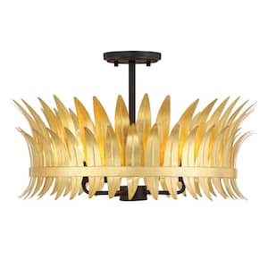 Ensley 20 in. 4-Light Modern True Gold Semi- Flush Mount with No Bulbs Included