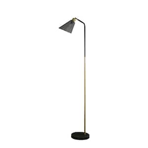 60 in. Brass and Black Indoor Column Floor Lamp with Metal Shade