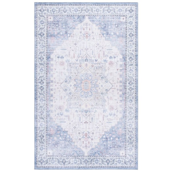 Arizona 8 ft. x 10 ft. Beige/Light Blue Distressed Medallion Washable Area Rug