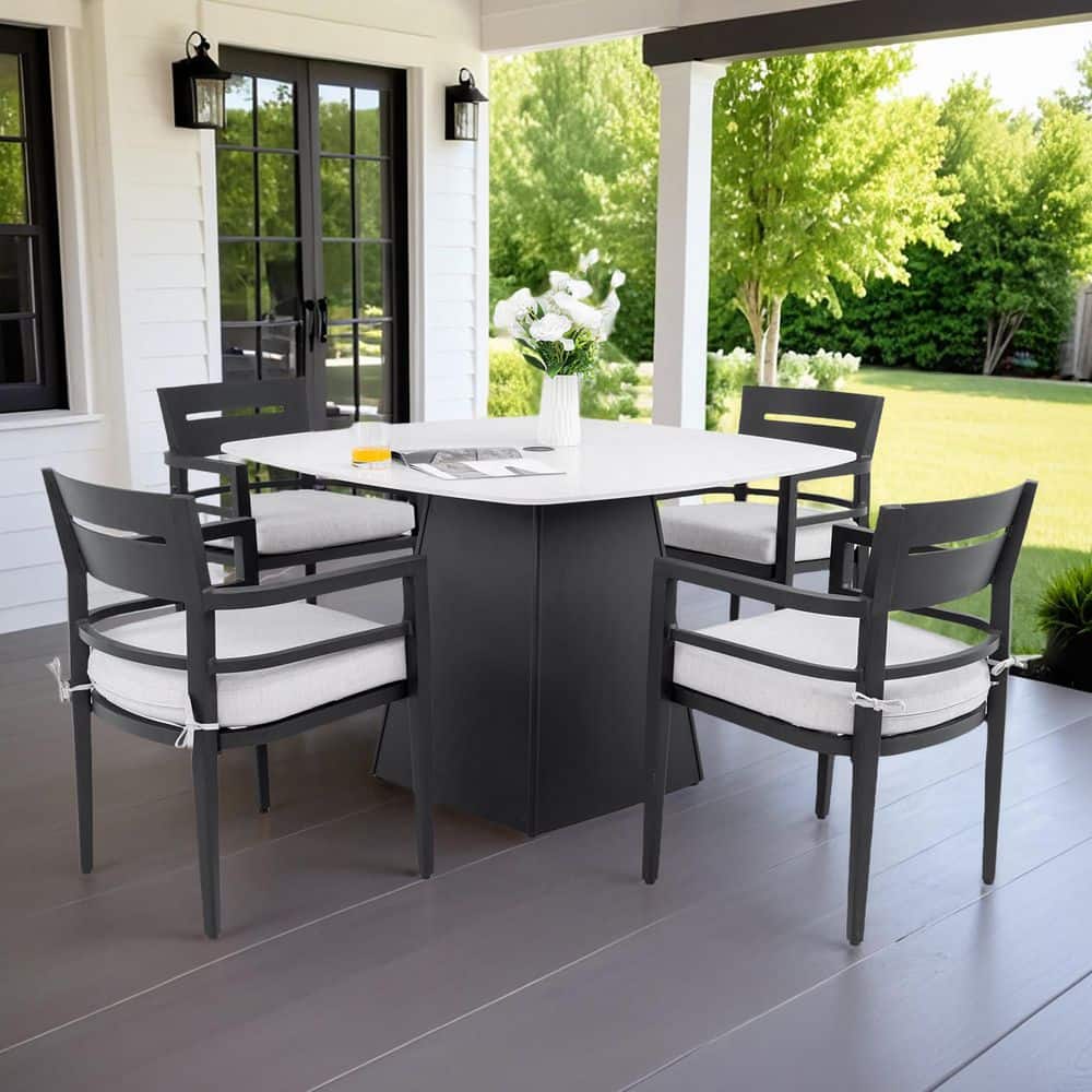Ember Black 5-Piece Aluminum Outdoor Dining Set with Cast Silver Cushions and White Stone Table price history on PriceWatchPro